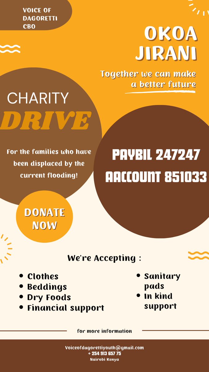 OKOA JIRANI INITIATIVE, the aim of the Activity is raise Funds, dry foods, clothing, bedding and any in kind support, kidliy feel free to share the above poster with your network.
<a href="/PanelUnfpa/">UNFPA Youth Advisory Panel</a>
<a href="/HennetKenya/">Health NGOs Network (HENNET)</a>
<a href="/NYC_YouthVoice/">National Youth Council Kenya</a>
<a href="/SDY_Ke/">State Dept for Youth Affairs & Creative Economy</a>
<a href="/Pawa254/">PAWA254</a>
<a href="/UzalendoI/">uzalendo Afrika Initiative</a>