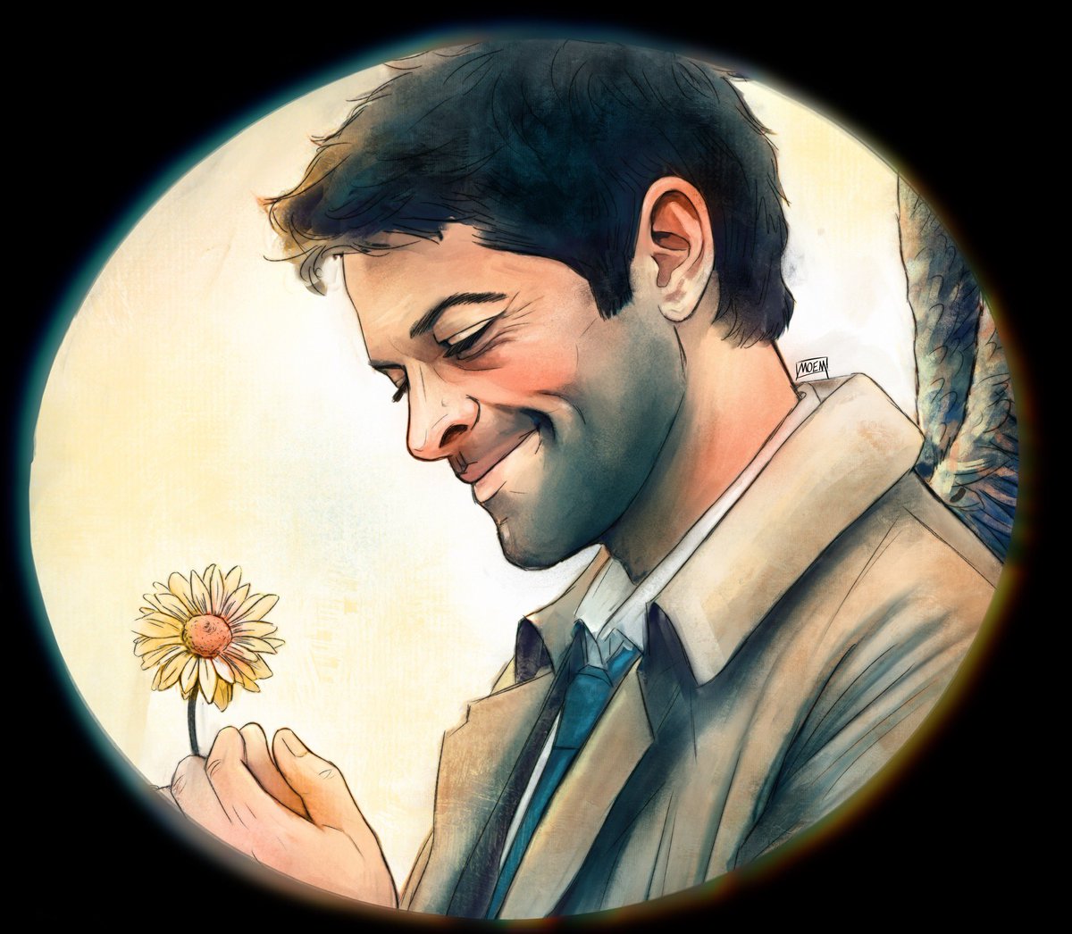 Castiel deserves to be happy. 

I uploaded this smiley angel on my Redbubble shop M-O-E-M. Check it out for prints and more.