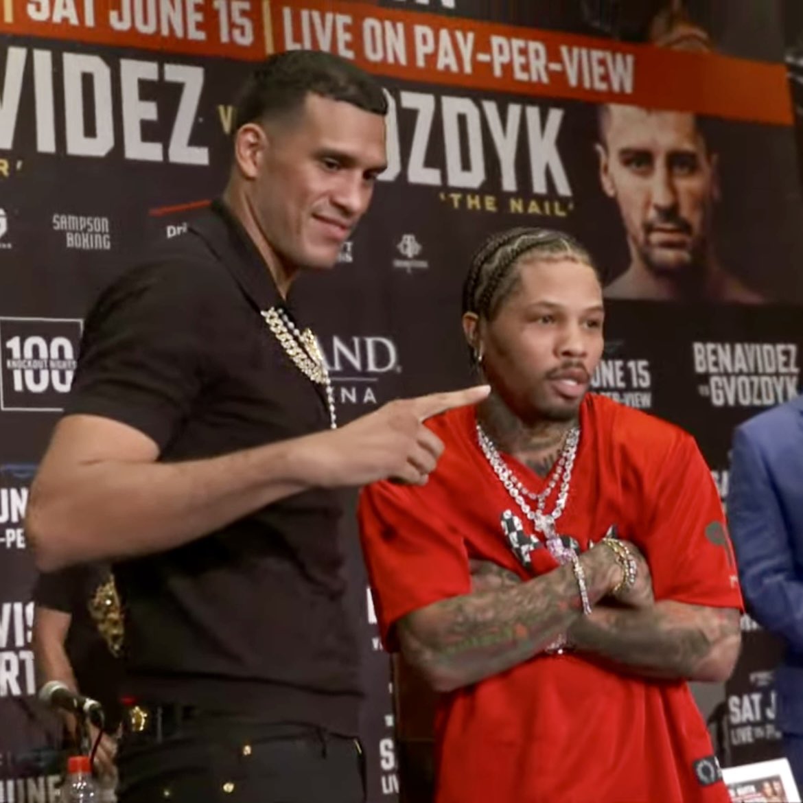 Gervonta Davis and David Benavidez at today's press conference for their shared card on June 15th…