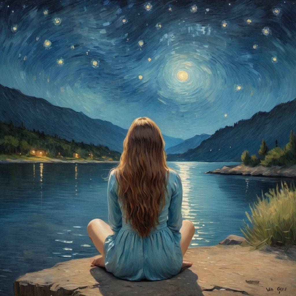 Stargazing on the lakeshore.

#ai
#AIArtwork