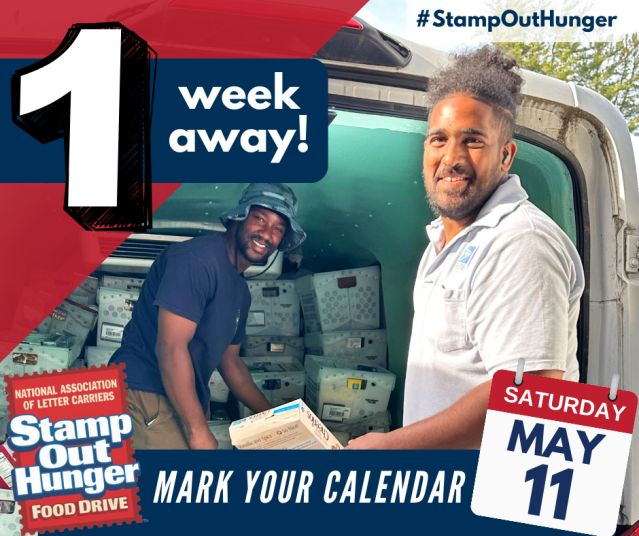 We are collaborating with @NALC for the 2024 #StampOutHunger food drive! Join us in our mission to provide meals for millions of Americans by leaving a non-perishable food donation at your mailbox for pickup by your letter carrier on Saturday, May 11, 2024. 🥫#usps #USPSEmployee