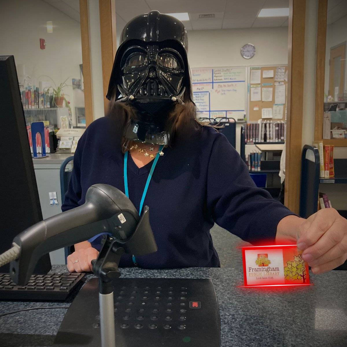 You don’t know the power of a library card -- Librarian Darth-Trish

#CityOfFramingham #FraminghamPublicLibrary #FraminghamLibrary #FPLReads #StarWars #StarWarsDay #MayTheFourth #MayTheFourthBeWithYou #MayTheForceBeWithYou #DarthVader #SithLord