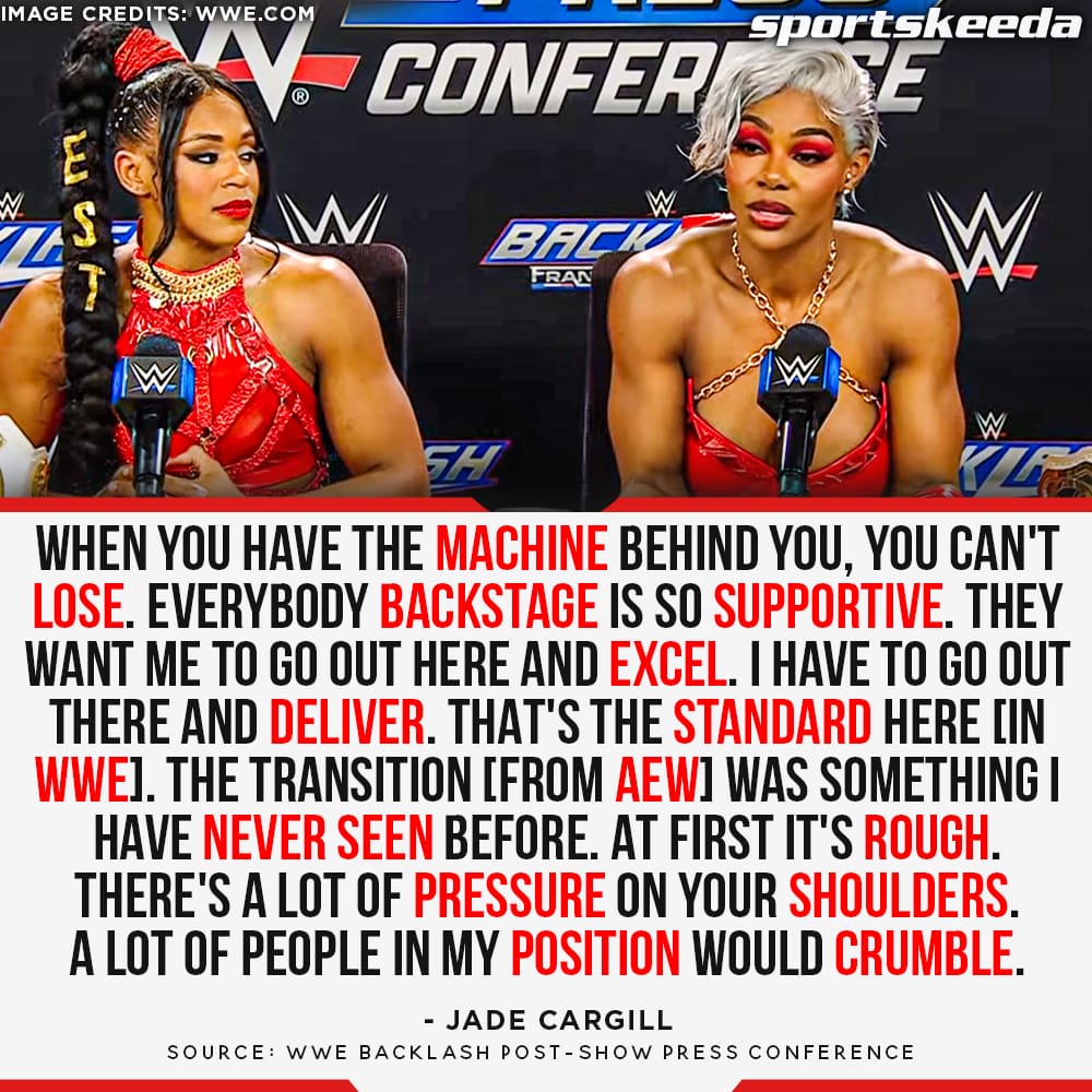 #JadeCargill says everyone in the backstage is supportive and that the transition from #AEW to #WWE puts a lot of pressure.