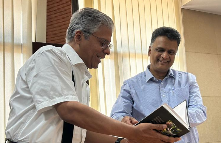 Today, we were thrilled to receive Shri K Sanjay Murthy, Secretary (HE), @EduMinOfIndia. He spent over four hours visiting facilities and interacting with us. He shared his perspectives and experience. In picture: Dean (Faculty) Prof. P Guptasarma presenting him our Bird Book.