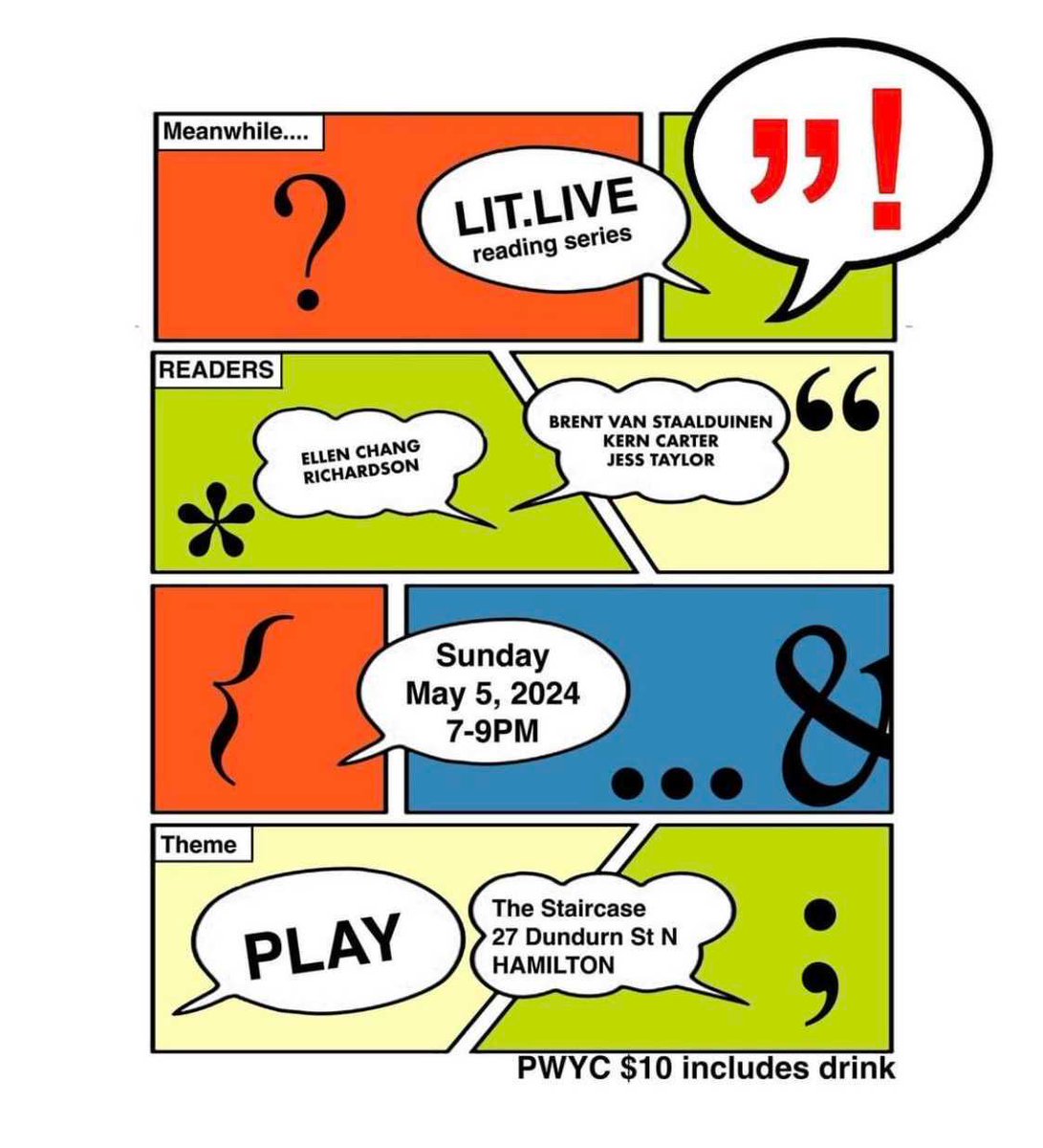 Delve into the theme of 'Play' with authors Ellen Chang Richardson, Brent van Staalduinen, Kern Carter, and Jess Taylor at the LitLive Reading Series. For event details, visit @LitLiveReadungs. #readingseries #authorsofinstagram #poetry #fiction #canlit #hamont