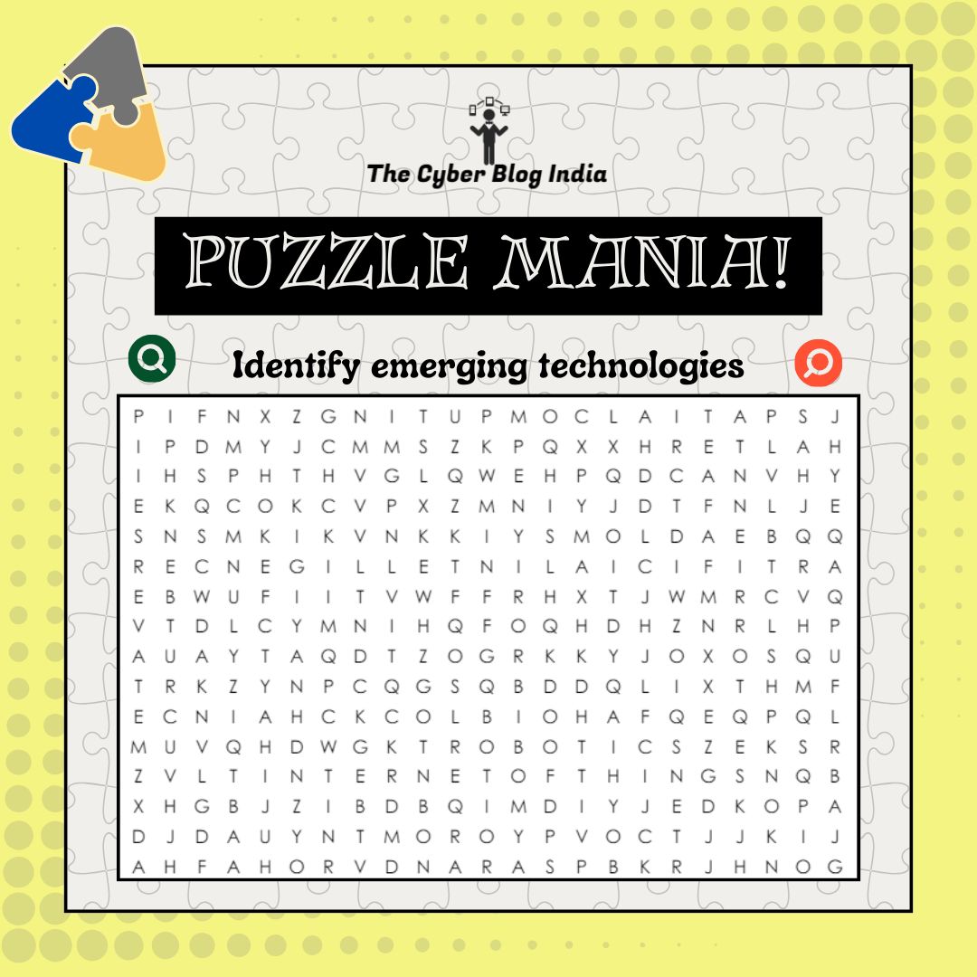 Got a sharp eye?🕵️🕵️‍♀️ Identify any of the emerging technologies you find on this puzzle.
#puzzle #PuzzleMania #puzzles #wordsearch #emergingtechnologies #thecyberblogindia