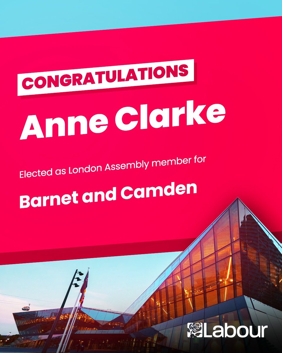 Congratulations @anne_clarke, elected as London Assembly member for Barnet and Camden.