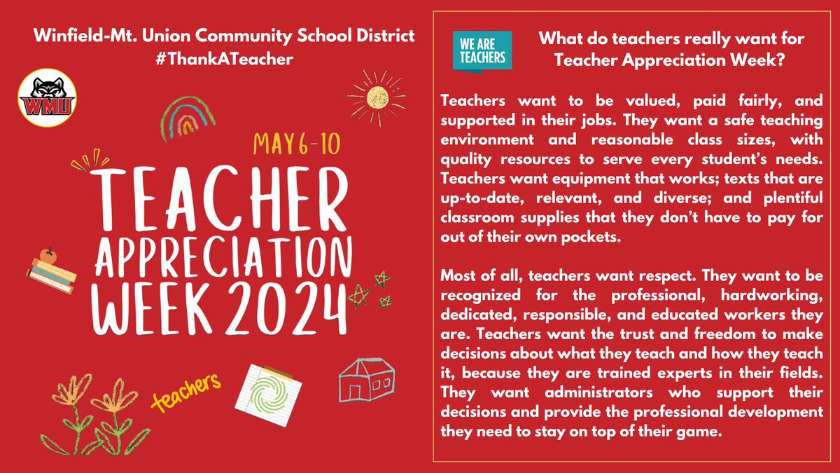 It’s Teacher Appreciation Week! Join me in celebrating the hard-working @ColumbusCSD and @WMUcsd teachers in our school community. We want to Thank You for your dedication and commitment to our students! #ThankATeacher #W4L #WeAreWMU #TeacherAppreciationWeek