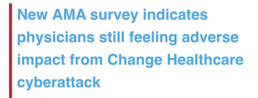🎇🧵Crisis created by #cyberattack continues ⁦@AmerMedicalAssn⁩ included its most recent survey results in comments to Congress underscoring: ❗️Despite messaging from UHG, commercial health plans, & insurer assoc this crisis is far from being resolved for many physicians.