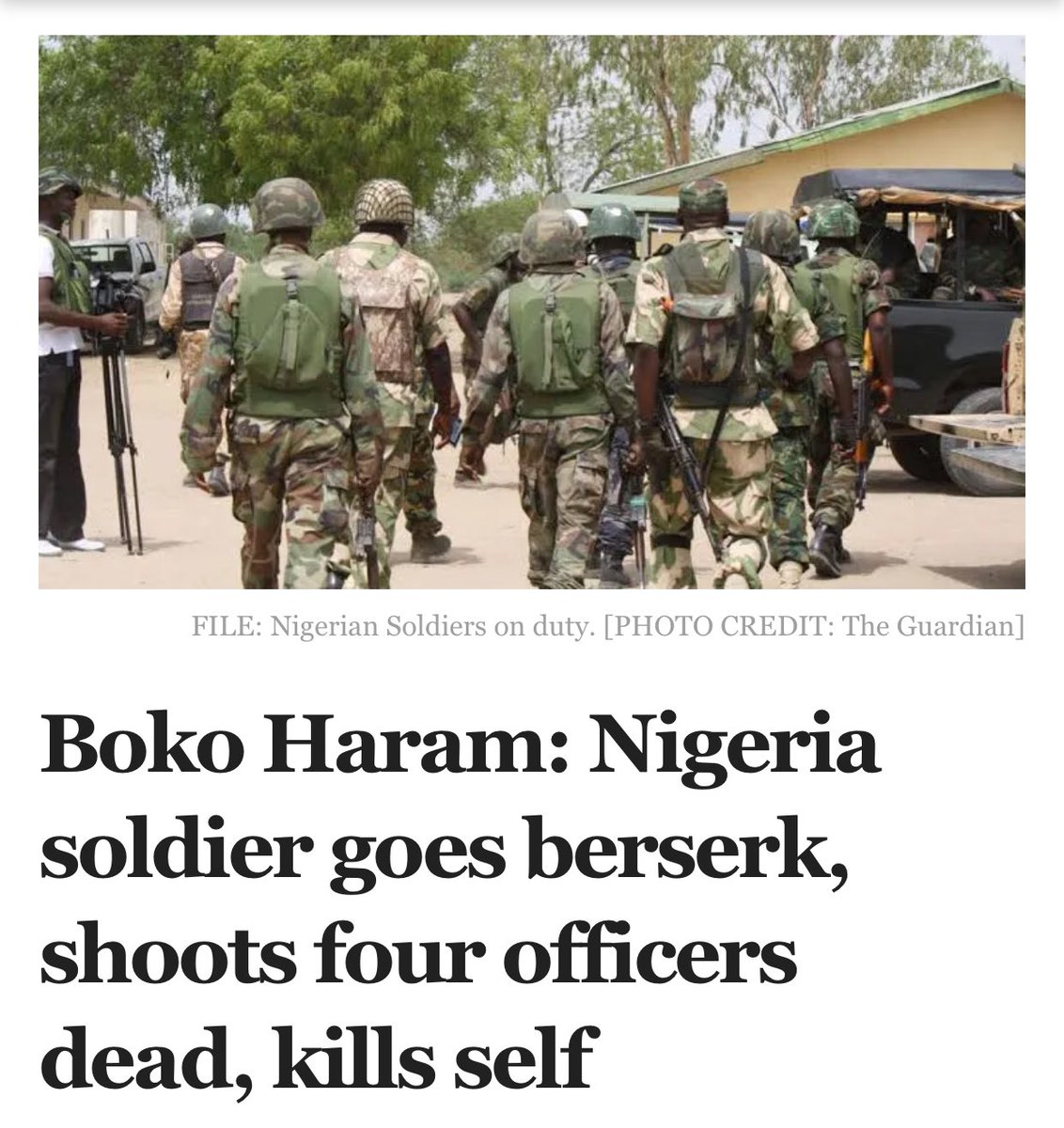 Nigeria Soldier killed four of his colleagues and killed himself.