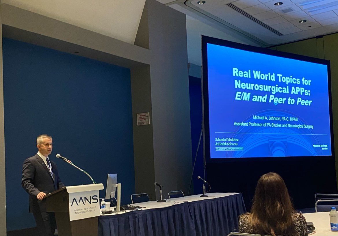 Congratulations to @ffpamike on his talk at #AANS2024 as part of the #APP course! A talented clinician and educator, Mike is leading an initiative in our department to ensure our team members learn the skill of coding and billing accurately. @AANSNeuro #WhatMatters2Me