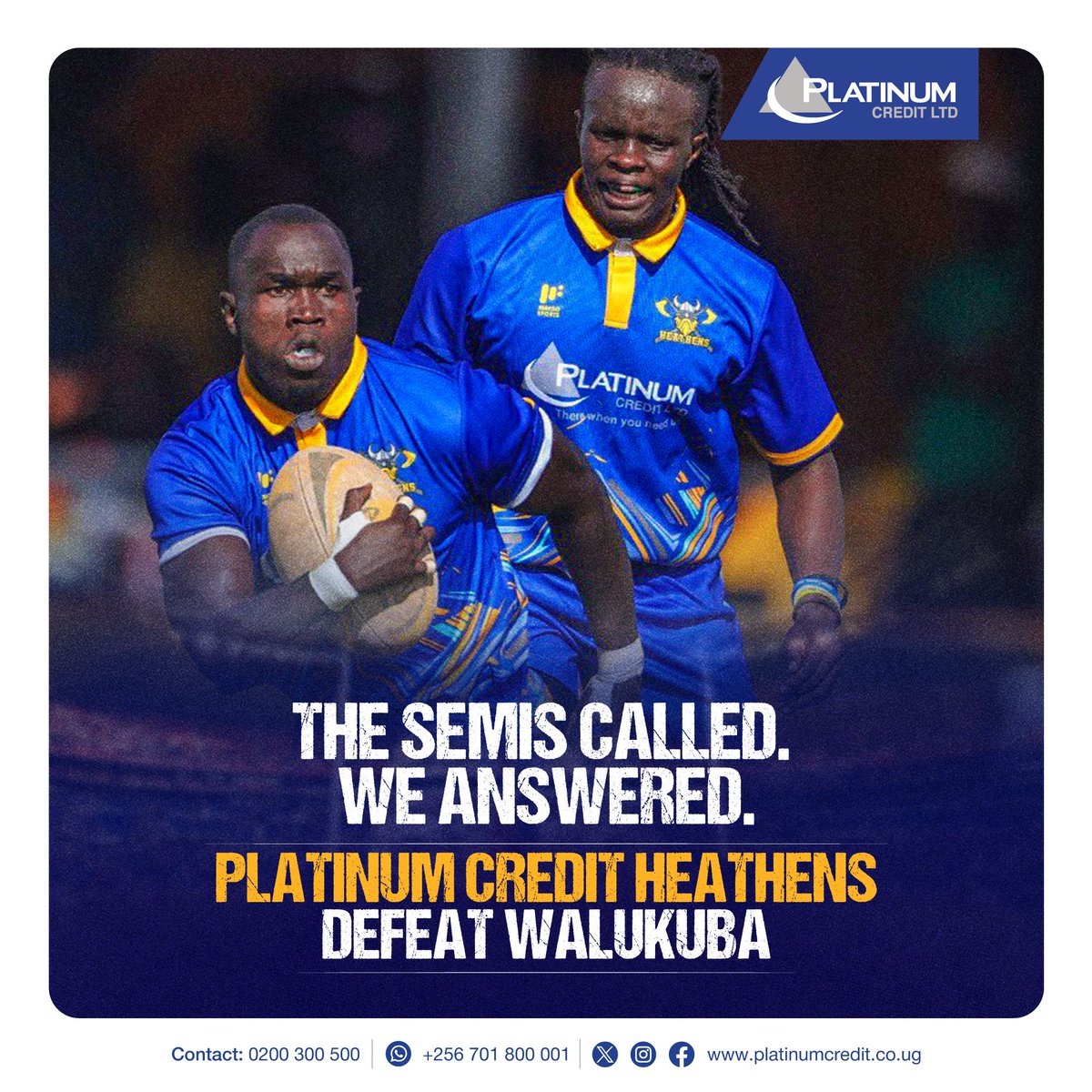 Once again, the undefeated Platinum Credit  Heathens have shown their value by conquering Walukuba!

#ThereWhenYouNeedUs || #HeathensTuko || #MunguNiWetu || #KyadondoIsHome || #HeathensAwayJersey || #NileSpecialRugby || #HeathensYamanyi