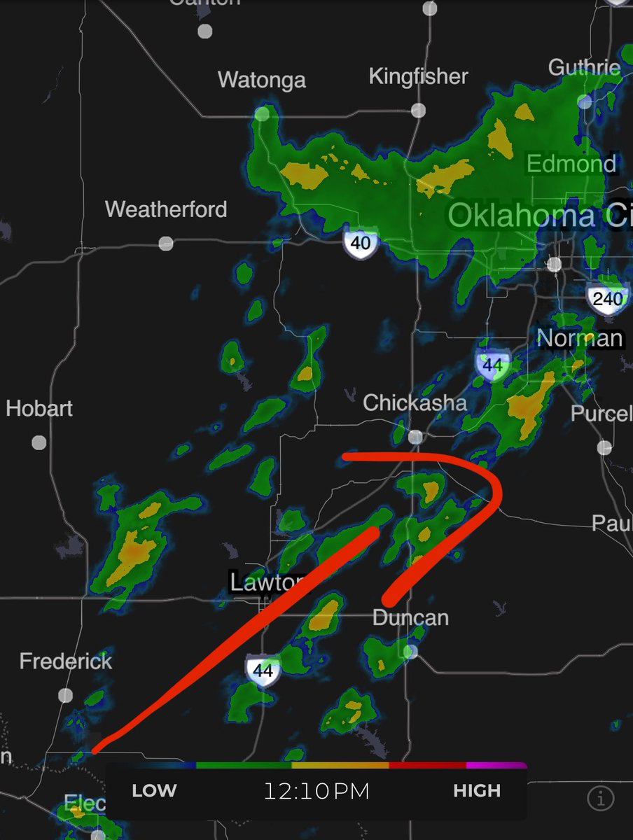 Idk if we’ll be able to get the game in today… rain and storms look like they are going to keep coming and coming. I hope that’s not the case… it’s moving a little more south as it moves east, so maybe those little blips go south of Norman. Ugh