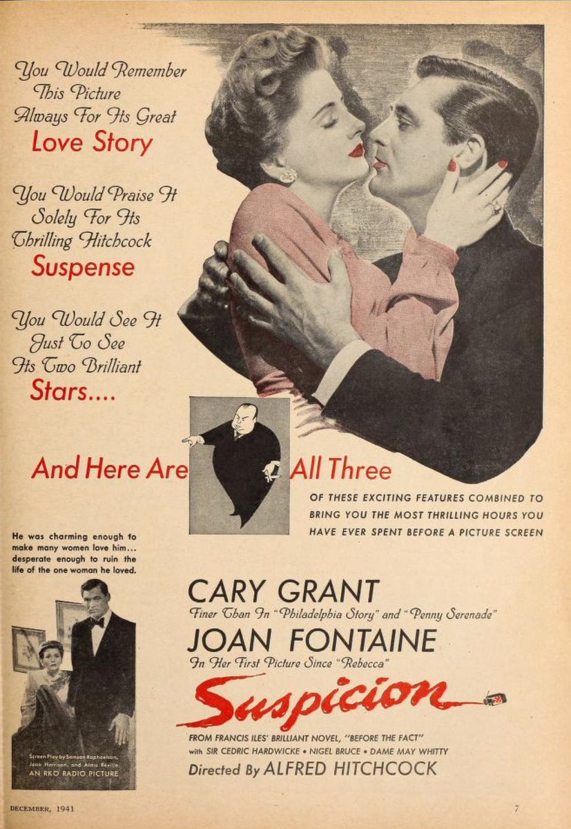 1941 Cary Grant Joan Fountain in Alfred Hitchcock's Suspicion