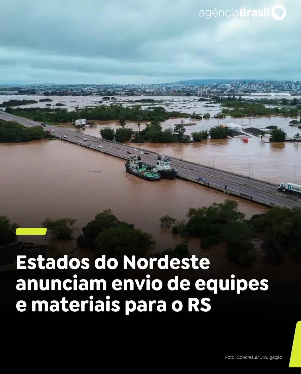 Nós somos um só povo, um só país. E estamos unidos numa rede de solidariedade pelos irmãos do Rio Grande do Sul. O Consórcio Nordeste, formado pelos 9 estados da região, está enviando recursos humanos e equipamentos para auxiliar nas buscas, socorro e atendimento às vítimas.