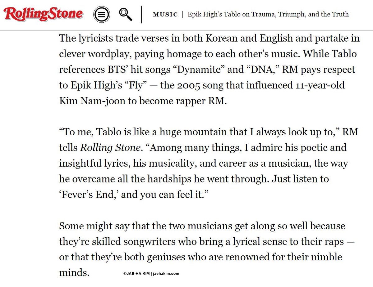 I know it's kind of gauche to tout my own article from 2023. But getting @blobyblo's and RM's perspectives for my @RollingStone profile was huge for me. So I wanted to share again. It's a really good article, primarily b/c Tablo is a fascinating musician. rollingstone.com/music/music-fe…