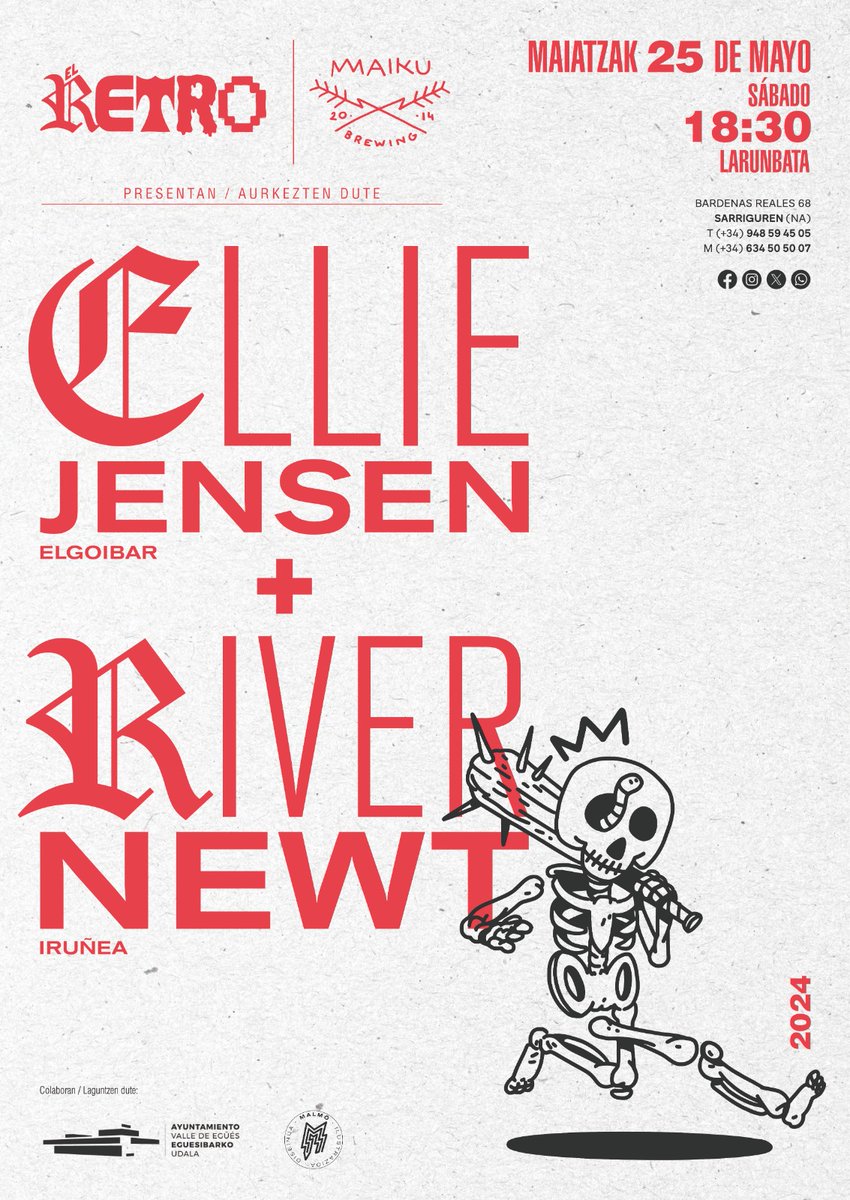 Los próximos 21 días, vais a verme dar la turra bastante, con el Maiku fest 2024. Diez años de nuestra marca de cerveza bien merecen un día especial.
🎶 Apuntad bien: 25 de mayo, sábado, en la terraza del retro. #elliejensen desde Elgoibar, #rivernewt de Iruña.