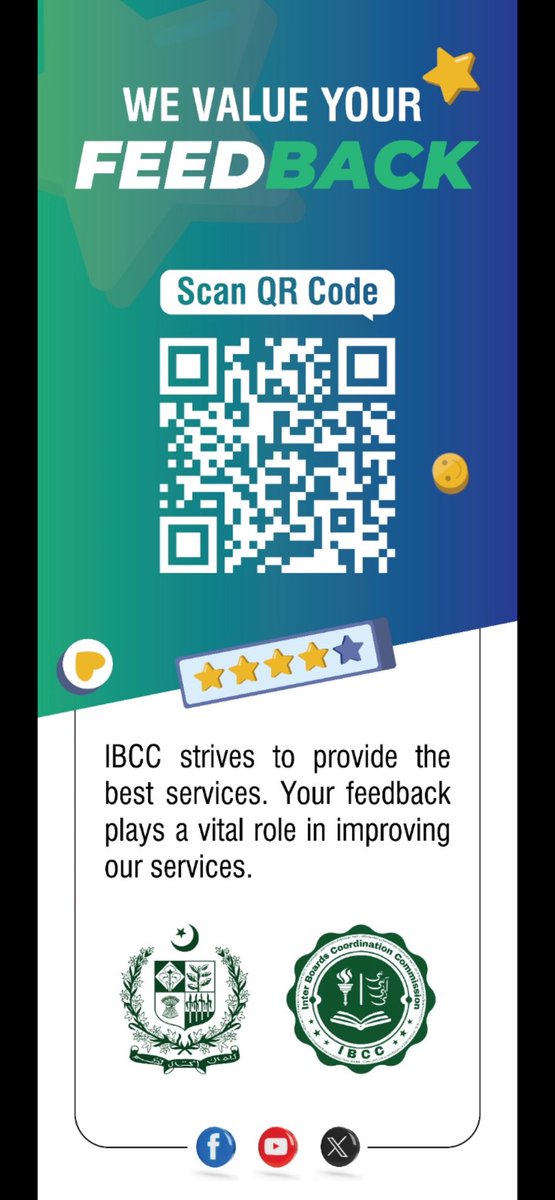 mallahghulamali's tweet image. 📢Exciting News Alert!
On the directives of @EduMinistryPK Inter Boards Coordination Commission @Ibcc_official rolls out new customer feedback system. Access it hassle-free with QR code scanning – no more URL memorization! 📲 #CustomerService 
#FeedbackSystem 
#QRCodeEase