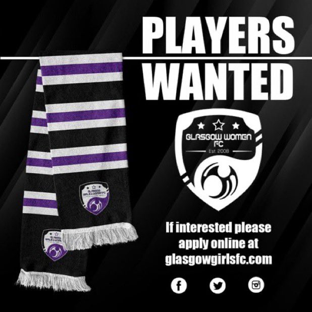 Glasgow Girls FC are looking to recruit players for both our 16s squads “Purples & Pinks” The club can offer 2 nights training and soon at our own 4g pitch and training camps abroad The club plan to start our own 4g facility in 5/6 weeks so it’s an ideal time to join If…