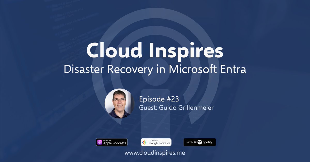 CloudInspires (@cloudinspires) on Twitter photo Neue Folge #CloudInspires: Wir hatten die Ehre mit Guido Grillenmeier (<a href="/GGrillen/">Guido Grillenmeier</a>) über Disaster Recovery in #MicrosoftEntra sprechen zu dürfen. Sehr spannendes Thema mit vielen Aspekten & Einblicke von unserem großartigen Gast. Am besten direkt anhören: podcasters.spotify.com/pod/show/cloud… Neue Folge #CloudInspires: Wir hatten die Ehre mit Guido Grillenmeier (<a href="/GGrillen/">Guido Grillenmeier</a>) über Disaster Recovery in #MicrosoftEntra sprechen zu dürfen. Sehr spannendes Thema mit vielen Aspekten & Einblicke von unserem großartigen Gast. Am besten direkt anhören: podcasters.spotify.com/pod/show/cloud…