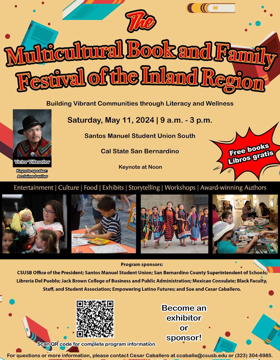Come join us at the Multicultural Book and Family Festival of the Inland Region. Please share about this great event with your community. Bring your family or students. See you May 11, 2024. #SBCSS #literacy #multilingualism
