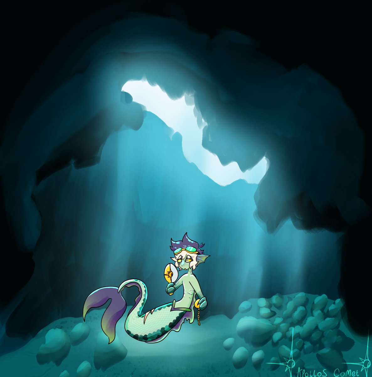 Heres the piece for day 4 of mermay!(scavenge), I messed around with backgrounds again and tried to go with a painterly approach i hope u guys like it cause i worked hard on it and tried my best! #OC #ocart #art #artist #mermay2024 #Mermaid #meroc #mermay #artchallenge
