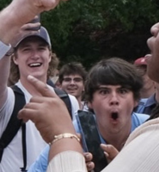 This is James “JP” Staples A Real Estate and Finance major at the University of Mississippi Making monkey noises at a black woman during a protest I know in Mississippi this just means it’s a day that ends in y but in most of the rest of the country, it’s disgusting behavior