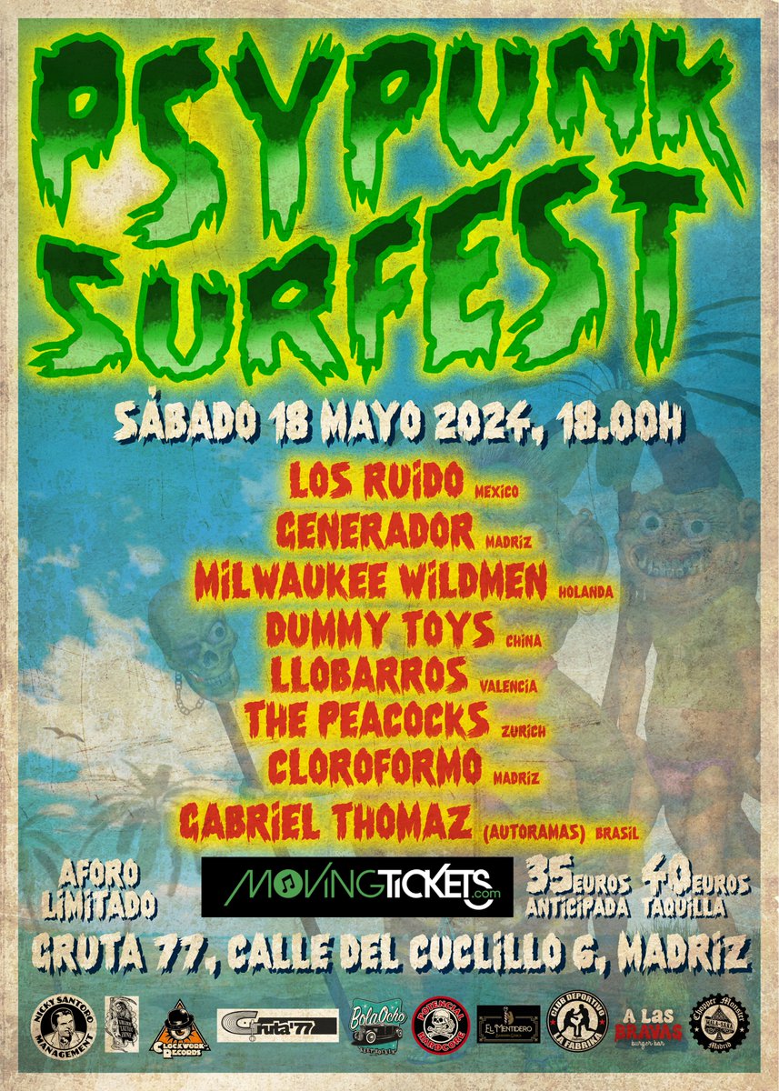 PSYPUNK SURFEST el 17 y 18 de mayo facebook.com/events/1468358… facebook.com/events/1416802… Muestra de #punk , #surf, #Garage y #Psychobilly internacional. 2 días a prueba de personas osadas