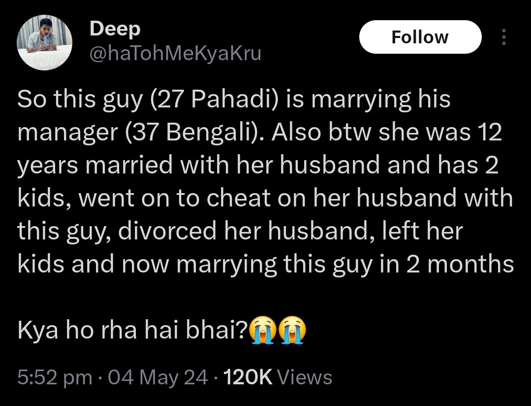 Magic.
Suggest this guy (27 Pahadi) to call @realsiff when his manager (37 Bengali) files false cases, and wants to extort alimony soon.
#BurnYourUnderwear #MGTOW