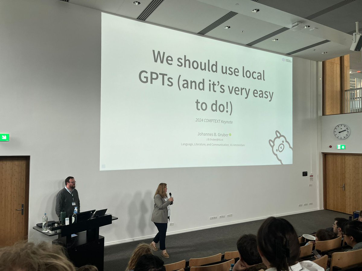 Fabio Votta📊🐧 (@favstats) on Twitter photo At <a href="/COMPTEXTCONF/">The COMPTEXT Association</a>, <a href="/JohannesBGruber/">Johannes Gruber</a> showcases {rollama}, an R package enabling local use of LLMs—fully reproducible and no need to expose data. Best thing is: EASY to set up.
I am certainly convinced: if we use LLMs, going local should be encouraged in social science research. At <a href="/COMPTEXTCONF/">The COMPTEXT Association</a>, <a href="/JohannesBGruber/">Johannes Gruber</a> showcases {rollama}, an R package enabling local use of LLMs—fully reproducible and no need to expose data. Best thing is: EASY to set up.
I am certainly convinced: if we use LLMs, going local should be encouraged in social science research.