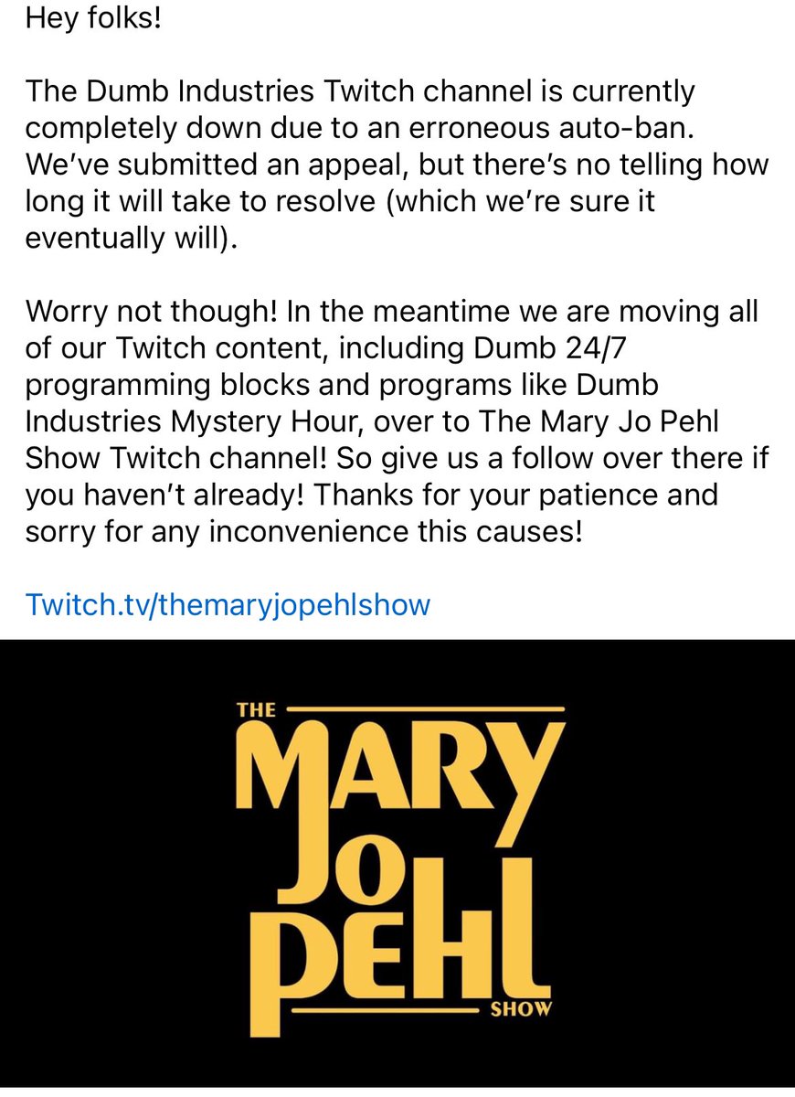 See yall over at twitch.tv/themaryjopehls… for now!