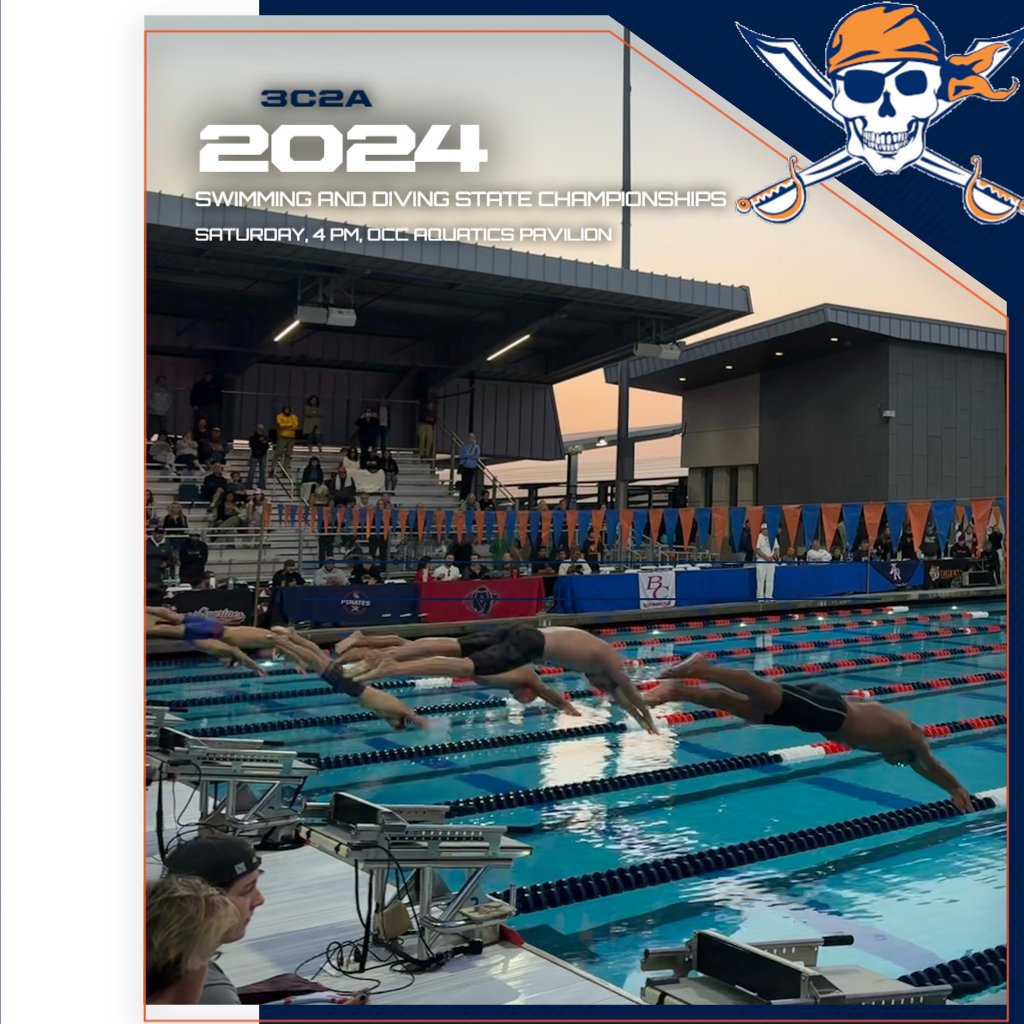 Day 3 of the 3C2A Swim/Dive State Championships takes place today at the OCC Aquatics Pavilion. Finals will kick off at 4 p.m. Make it loud and proud in the there, Pirate Nation!!! GO COAST! @orangecoast