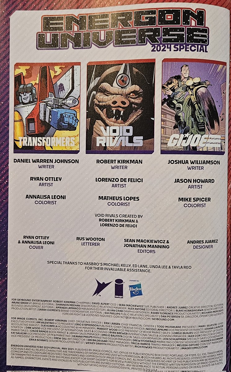 Go celebrate #FreeComicBookDay with an Energon triple helping from @Skybound A TRANSFORMERS story by @danielwarrenart and @RyanOttley! A VOID RIVALS story by @RobertKirkman and @LoreDeFelici! And a G.I. JOE story by me and @theJasonHoward! All in the #FCBD2024 EU Special!