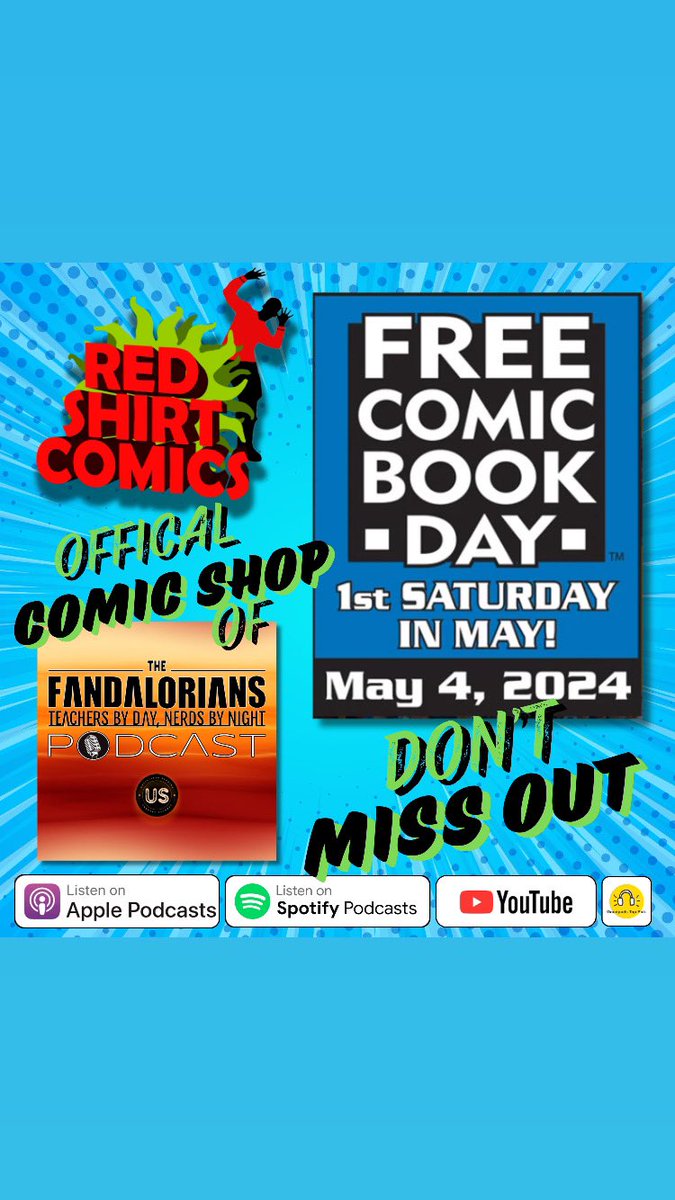 Happy Free Comic Day.  If you live on Long Island, the most magical place on earth, ( shout out @The_MJF)head to @RedShirtComics 

The official comic book store of the Fandalorians!!