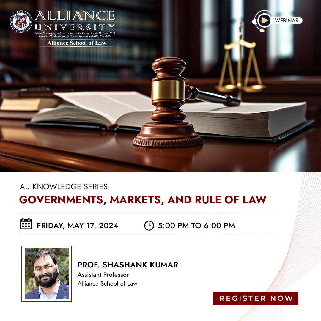 Join Prof. Shashank Kumar for our upcoming webinar to be informed of the complex relationship between governments, markets, and law.

Register Now: forms.gle/f6F3SY28Piu7GG…

#WeTheAlliance #AllianceUniversity #AUKnowledgeSeries #Ruleoflaw #Government