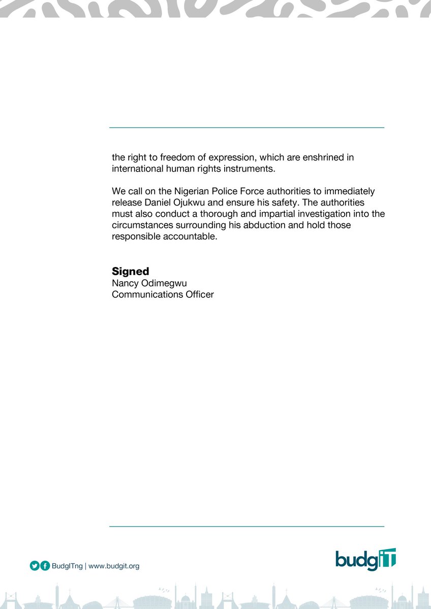 🔊 BREAKING! BudgIT Calls for the Release of Daniel Ojukwu, Journalist and GovSpend Fellow. We demands the release of @Mazi_OJD, a Journalist & GovSpend Fellow, unlawfully detained by the IGP's Intelligence Response Team. Thread! #FreeDanielOjukwu #PressFreedom