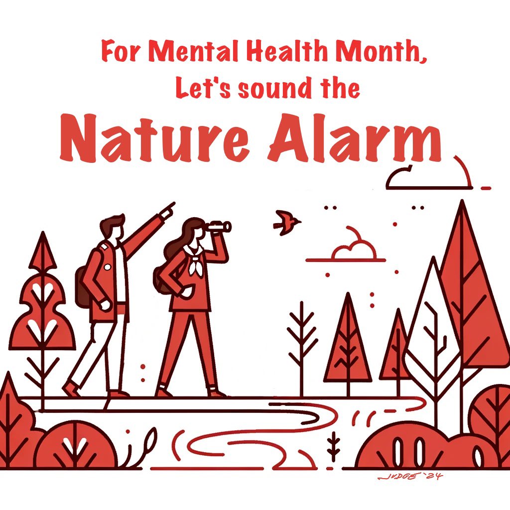 Set the #naturealarm and prioritize nature each day. 
🌱 Let's make nature a part of our journey to mental health this month and beyond! #MentalHealthMonth #NatureHeals #Sustainability #scouting #outdoorclassroom