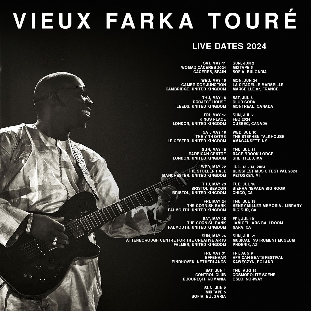 Vieux Farka Touré (@vieuxfarkatoure), son of Ali, is on tour across England this month, debuting his traditional quartet! Grab a ticket at vieuxfarkatoure.com and join him for a string of very special acoustic seated shows.