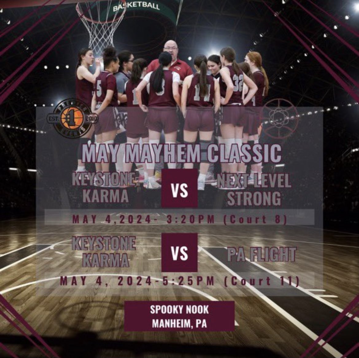 Here’s my schedule this weekend for <a href="/Premier1Events/">Premier 1 Events</a> May Mayhem Classic at Spooky Nook Sports. <a href="/AauKarma/">KeystoneKarmaAAU</a>