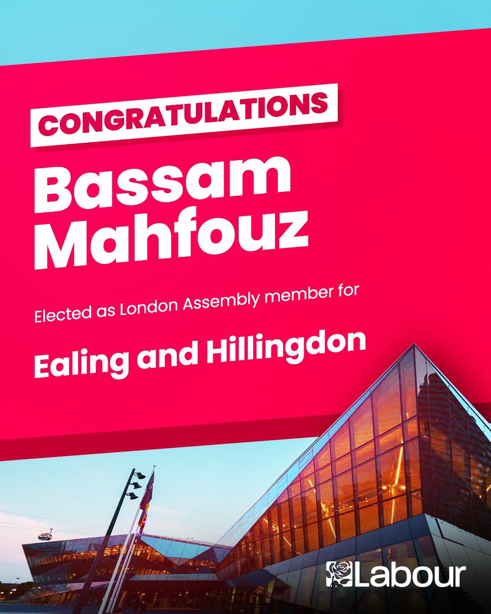 Congratulations @BassamMahfouz, elected as London Assembly member for Ealing and Hillingdon.