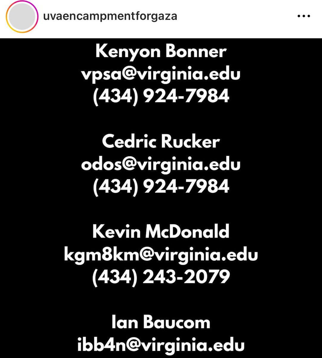 students are asking supporters to call & email UVA administration to demand the removal of this police occupation