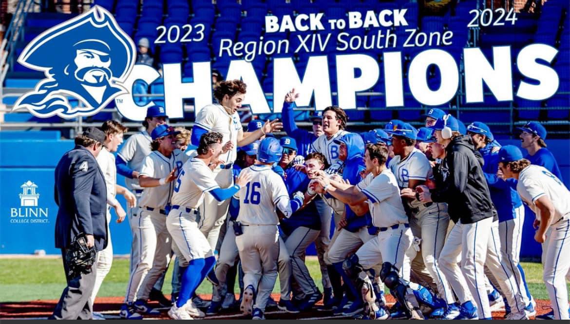 cgatbat's tweet photo. Congrats to the Blinn Buccaneers on sweeping Alvin College for Back-to-Back conference zone titles. @CorttGentry 3 innings of shutout baseball to close out the regular season 🔥💪🍦🦍. On to the regionals tournament. https://t.co/FA6DG2U5aY
