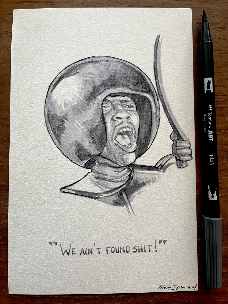 Sketched one of the greatest one-liners in movie history. #Spaceballs Brush pens on cold press paper. Available to own if anyone wants him. 🪮