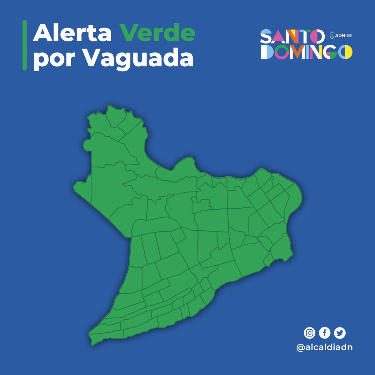 El @coe_rd declara al Distrito Nacional en alerta verde🟢 debido a que una vaguada ha continuado provocando un ambiente húmedo e inestable, generando las ocurrencias de lluvias de diferentes intensidades y frecuencias.