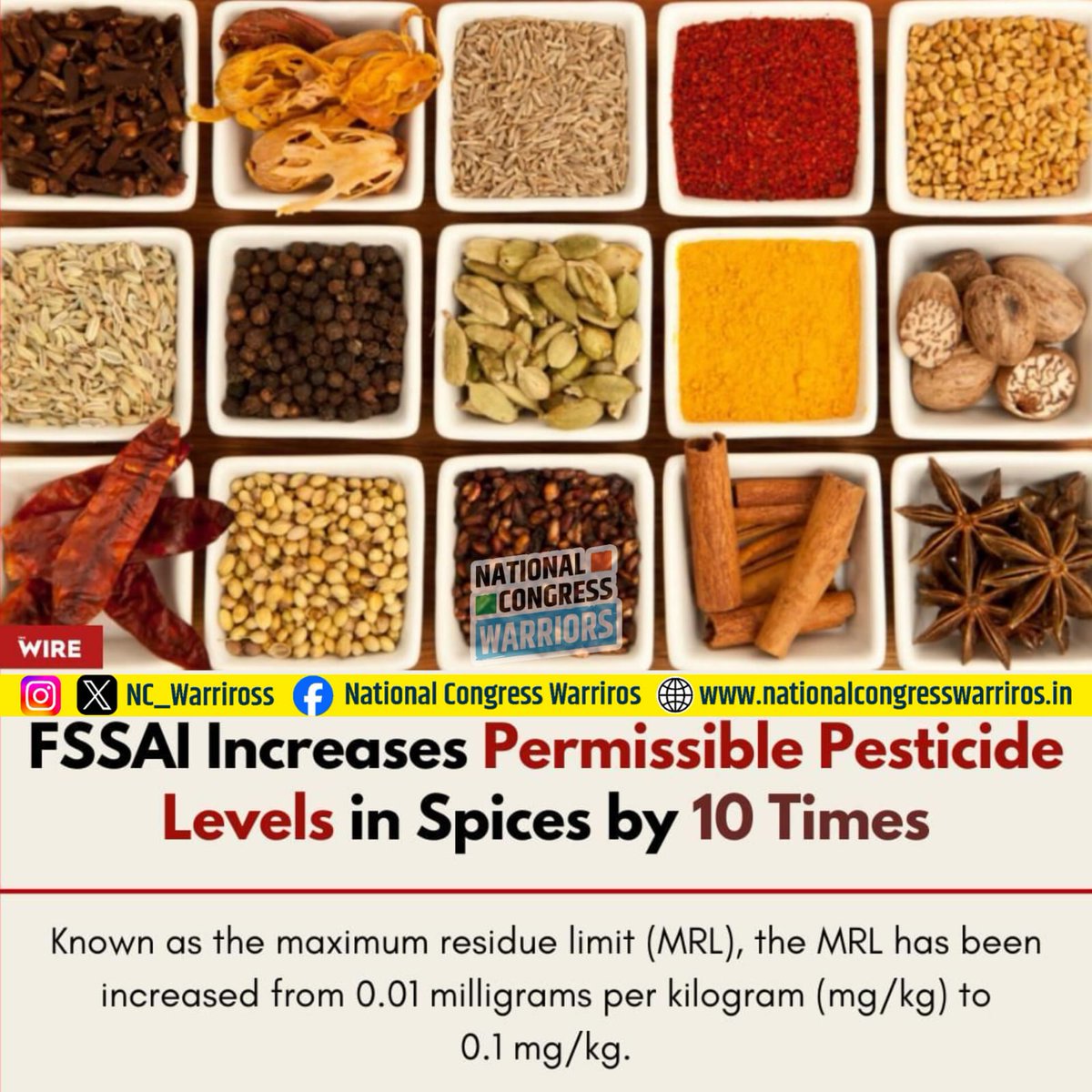 FSSAI increases permissible pesticide levels in spices by 10 Times.

#NYAY_KA_PATH_AGNIPATH 
#RahulKoLaoDeshBachao