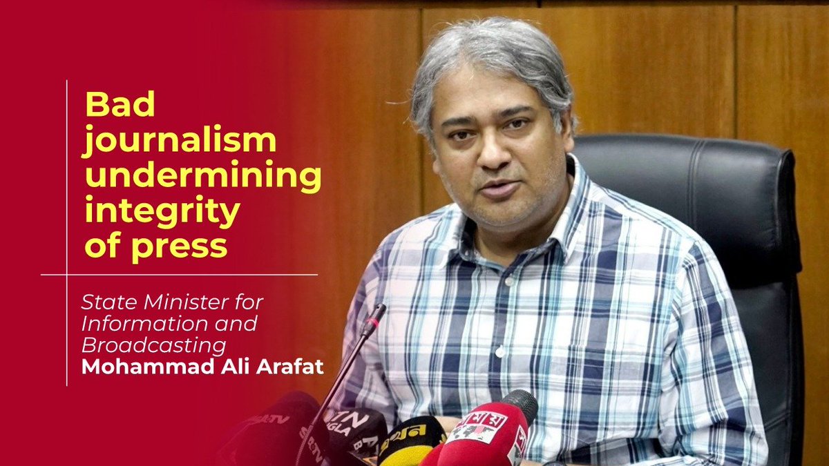 State Minister for @info_min_BD, @MAarafat71 voiced concerns regarding the proliferation of what he termed ‘bad journalism’, which he asserted is detrimental to the integrity of genuine #journalism. He was speaking at a seminar on #FreeMediaDay. 👉link.albd.org/isx90