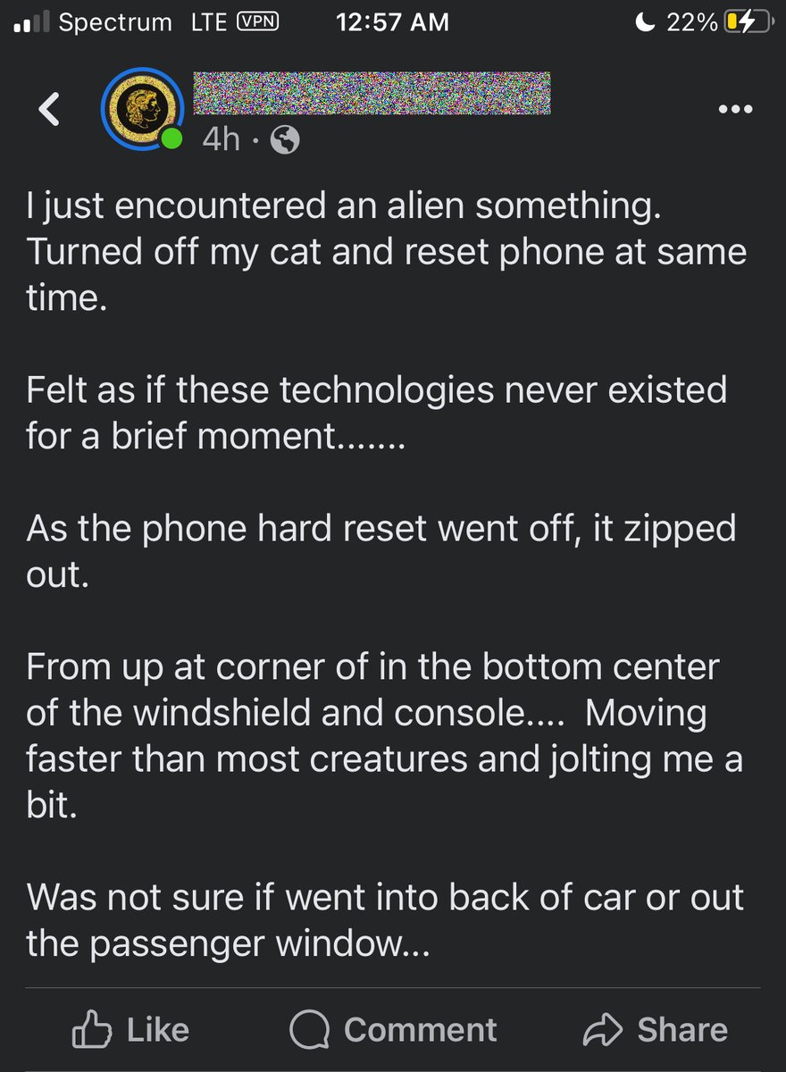 Those aliens are really stepping up their game. I sure hope they turned his cat back on later...