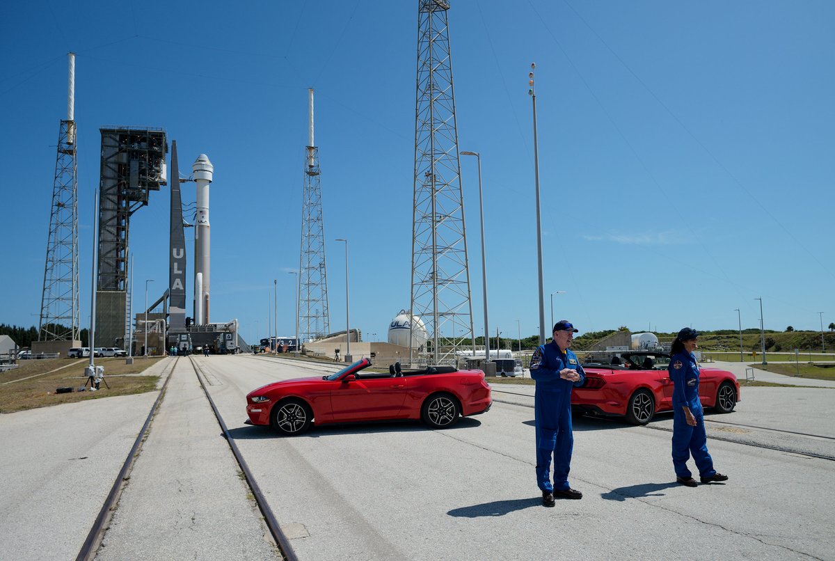 Crew Flight Test NASA astronauts Butch Wilmore and Suni Williams joined roll to pad activities. Wilmore is the commander of the spacecraft and Williams is the first female astronaut to pilot and fly on the first flight of a crewed spacecraft.