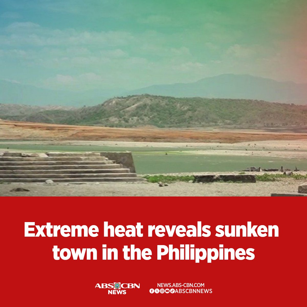 ABSCBNNews's tweet photo. Dahil sa sobrang init ng panahon, lumitaw muli ang isang lumang bayan sa Nueva Ecija matapos matuyo ang Pantabangan Dam.

Basahin: https://t.co/LdvX2yZCyM https://t.co/a1PLvbwiVO