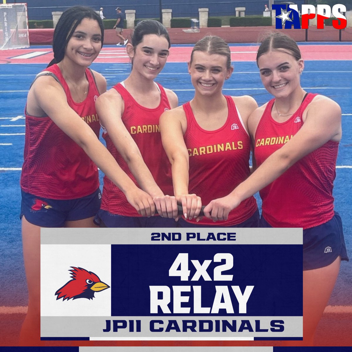 Cardinals 4x2 earns 2nd place! Way to go Cardinals! @JPIIHS_Track